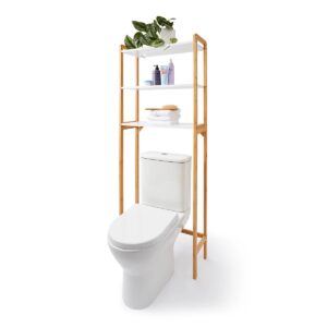 Bamboo & White Over Toilet Shelf Unit